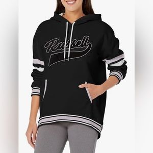 Russell Athletic Women's Black/Purple/White Graphic Logo Hooded Sweatshirt Small
